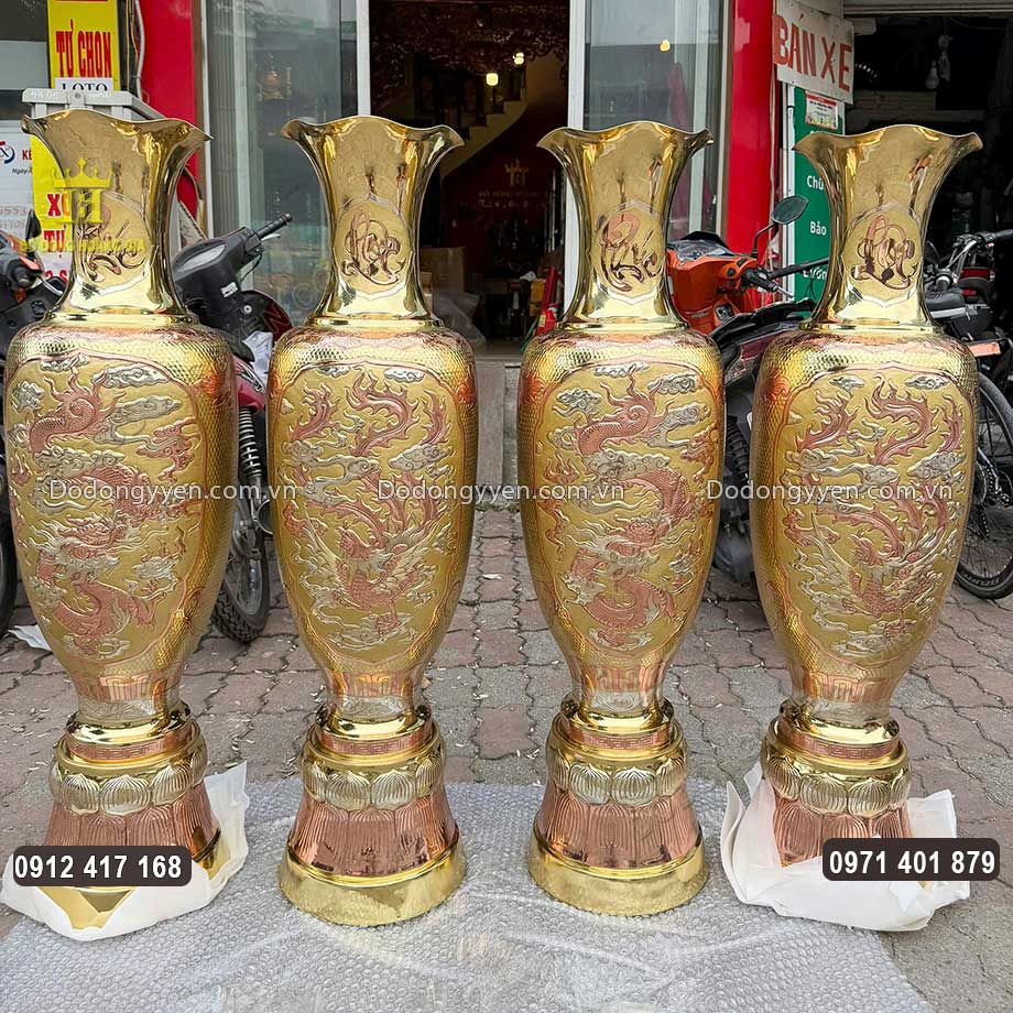 Đôi Lục Bình Tứ Linh Phúc Lộc Thổi Từ Vỏ Đạn Catut