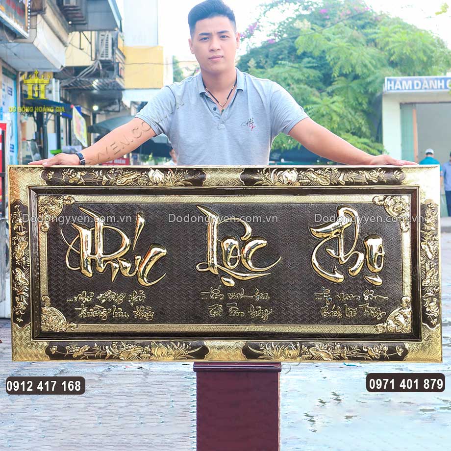 Tranh Chữ Phúc Lộc Thọ Khung Liền Đồng Khổ 1M38
