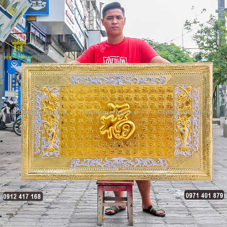 Tranh Đồng Bách Phúc 100 Chữ Phúc Dát Điểm Bạc Vàng 9999