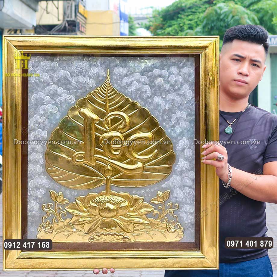Tranh Đồng Lá Bồ Đề Sinh "Lộc" Mạ Vàng 24K