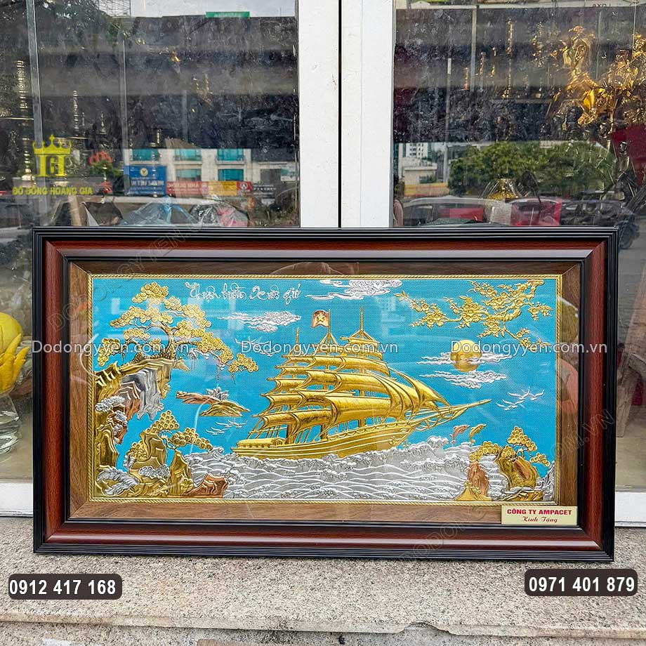 Tranh Đồng Thuận Buồm Xuôi Gió Dát Vàng Dát Bạc Khổ 95Cm