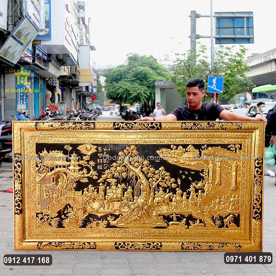 Tranh Đồng Vinh Quy Bái Tổ Dát Vàng 9999 Khổ 2M3