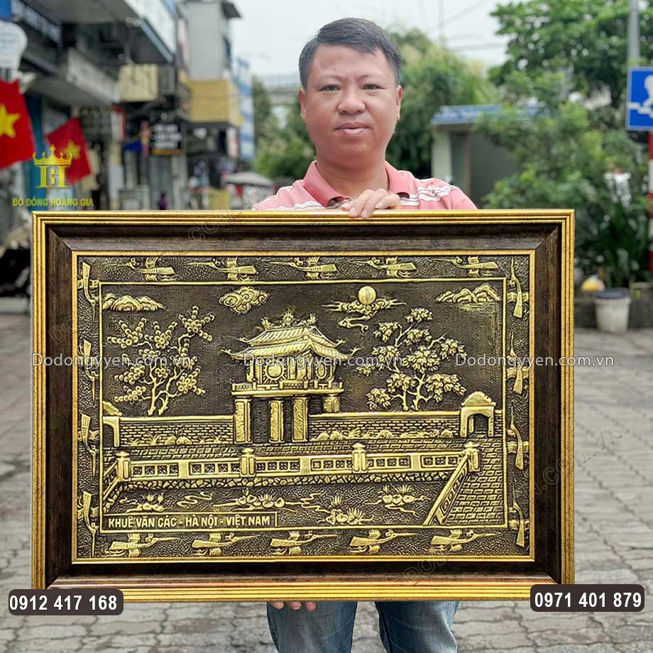 Tranh Khuê Văn Các Bằng Đồng Hun Màu Giả Cổ
