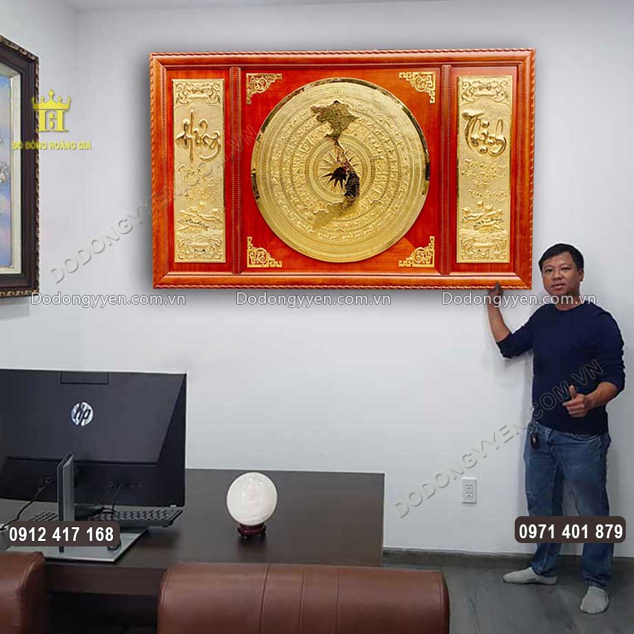 Tranh Mặt Trống Đồng Hình Bản Đồ Việt Nam Hưng Thịnh Mạ Vàng 24K