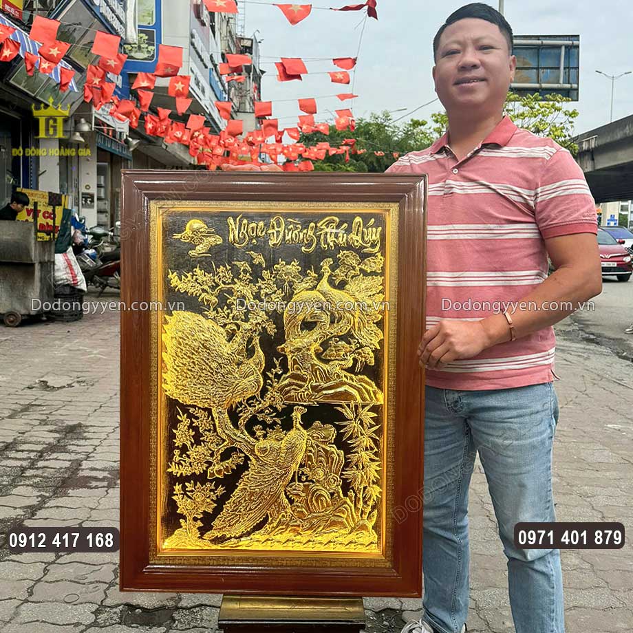 Tranh Ngọc Đường Phú Quý Bằng Đồng Dát Vàng 9999