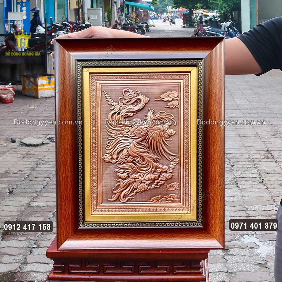 Tranh Phượng Hoàng Bằng Đồng Đỏ Khổ 60Cm
