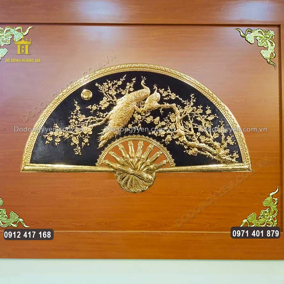 Tranh Quạt Phu Thê Viên Mãn Công Mai Mạ Vàng 24K