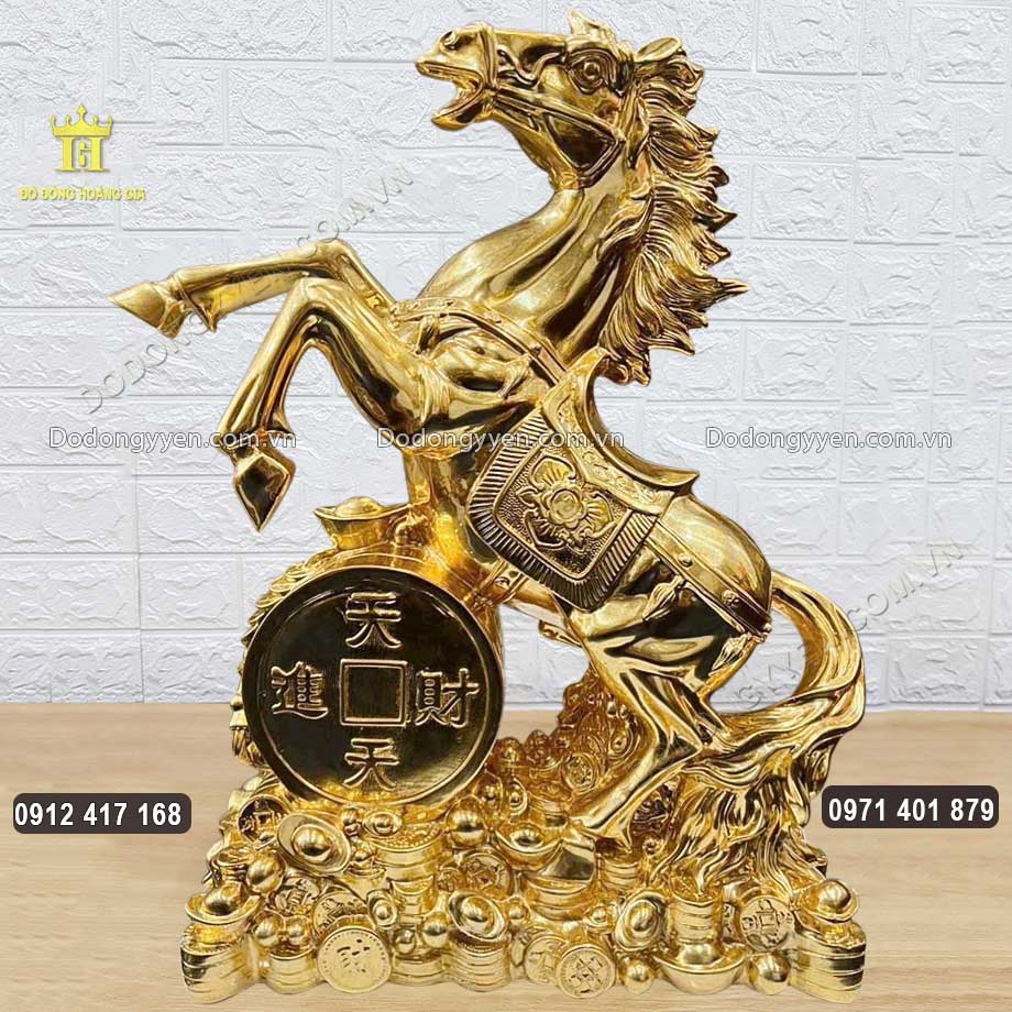 Tượng Con Ngựa Phong Thủy Chiêu Tài Tiến Bảo Dát Vàng 24K