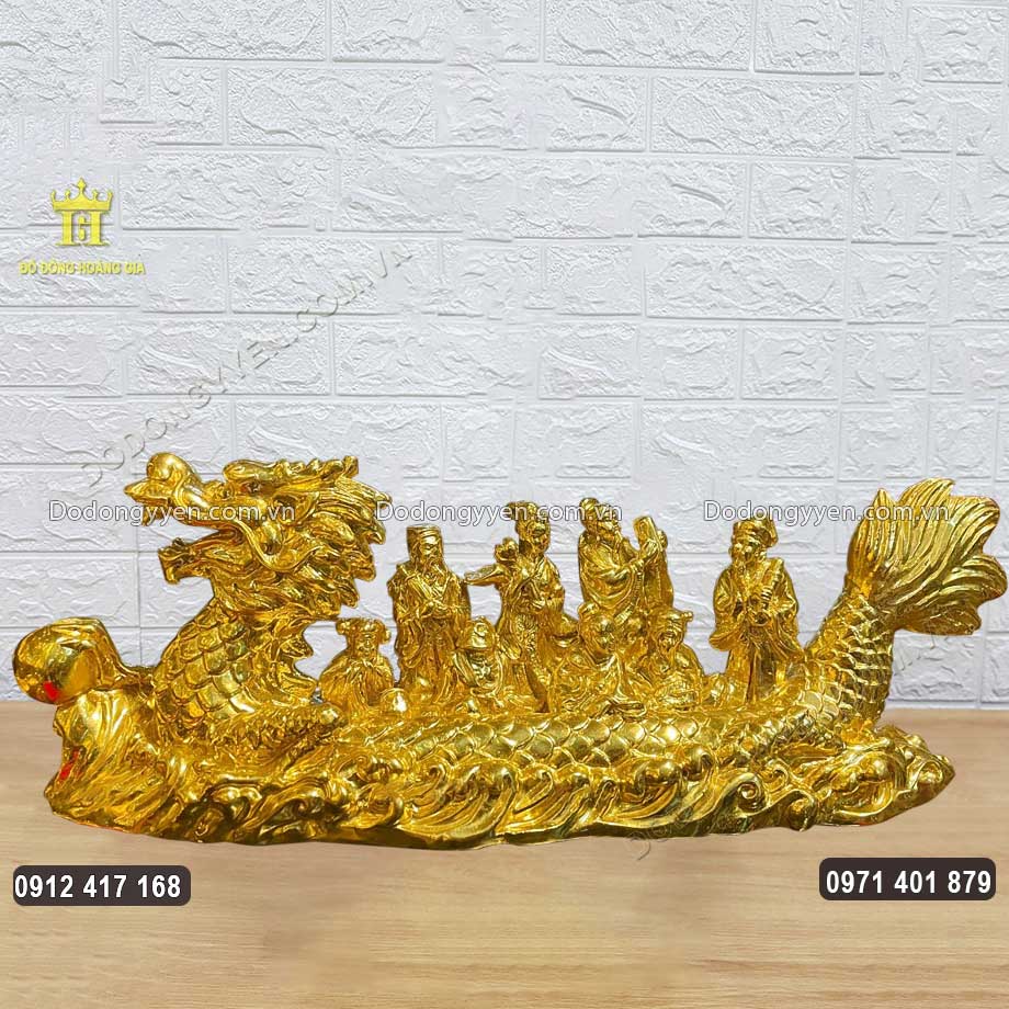 Tượng Đồng Bát Tiên Quá Hải Cưỡi Thuyền Rồng Dát Vàng 24K