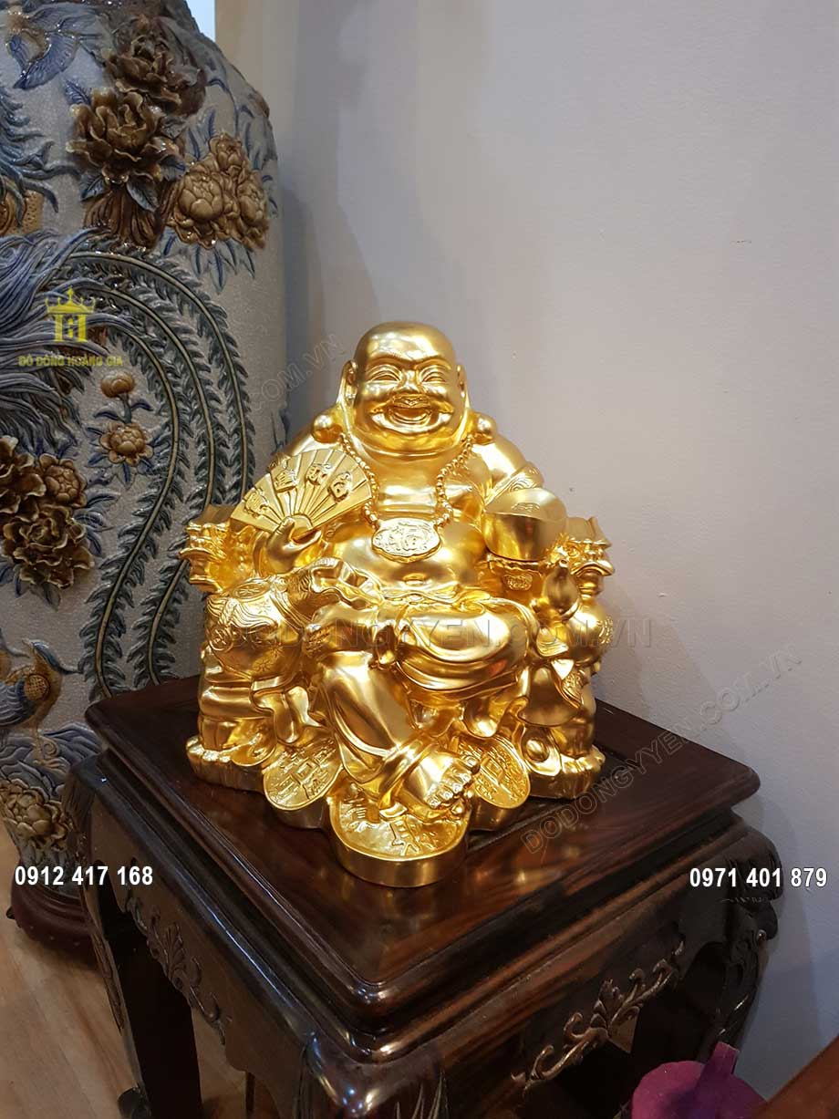 Tượng Đồng Phật Di Lặc D&aacute;t V&agrave;ng 9999 36Cm