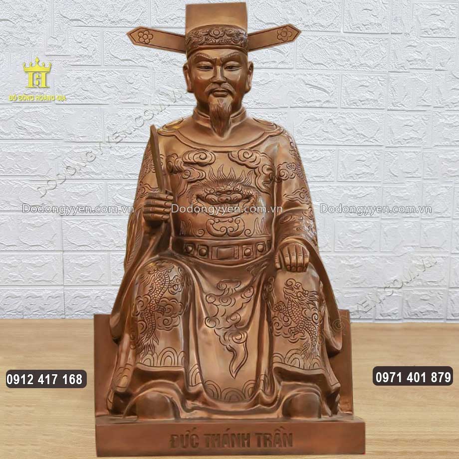 Tượng Đức Thánh Trần Bằng Đồng Đỏ Làm Màu Hun Giả Cổ