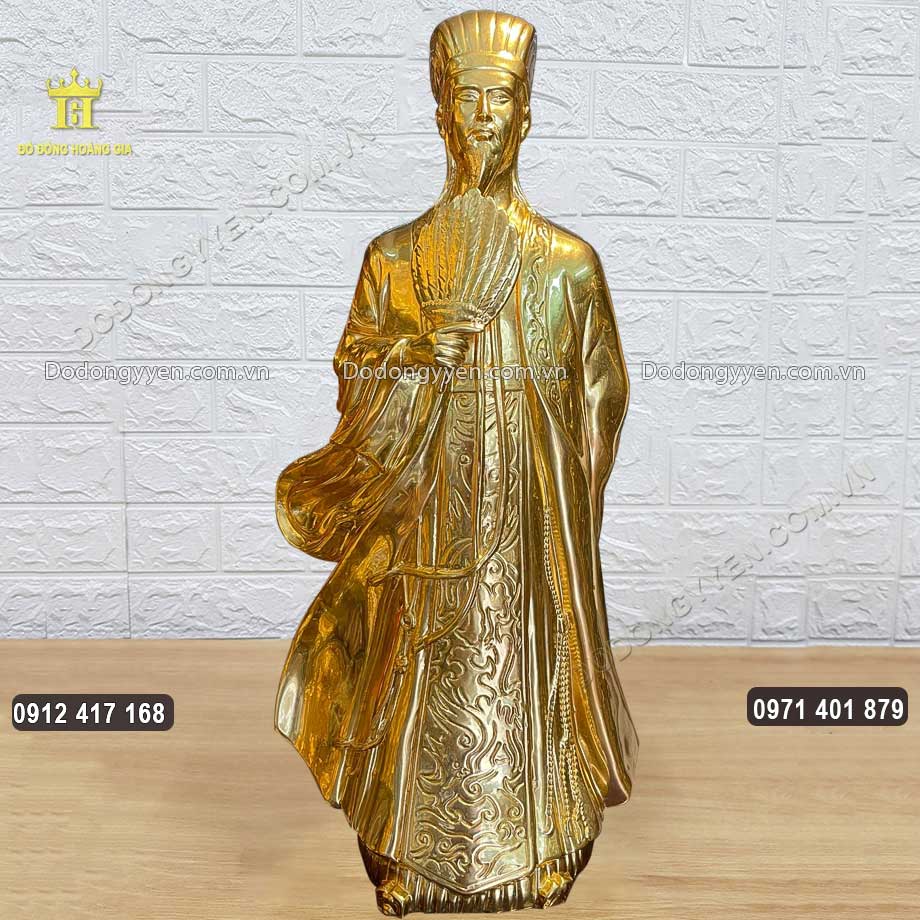 Tượng Khổng Minh Gia Cát Lượng Bằng Đồng Dát Vàng 24K