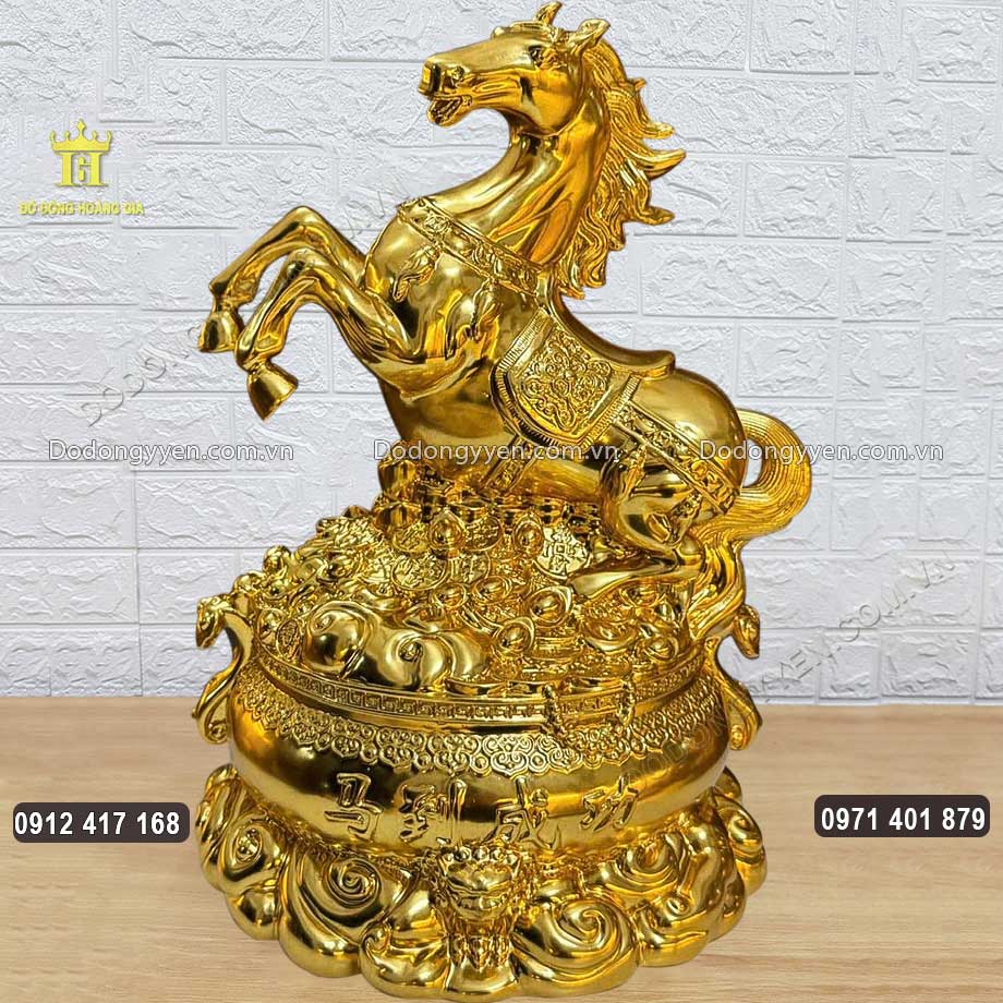 Tượng Ngựa Đứng Hũ Vàng Tài Lộc Mạ Vàng 24K
