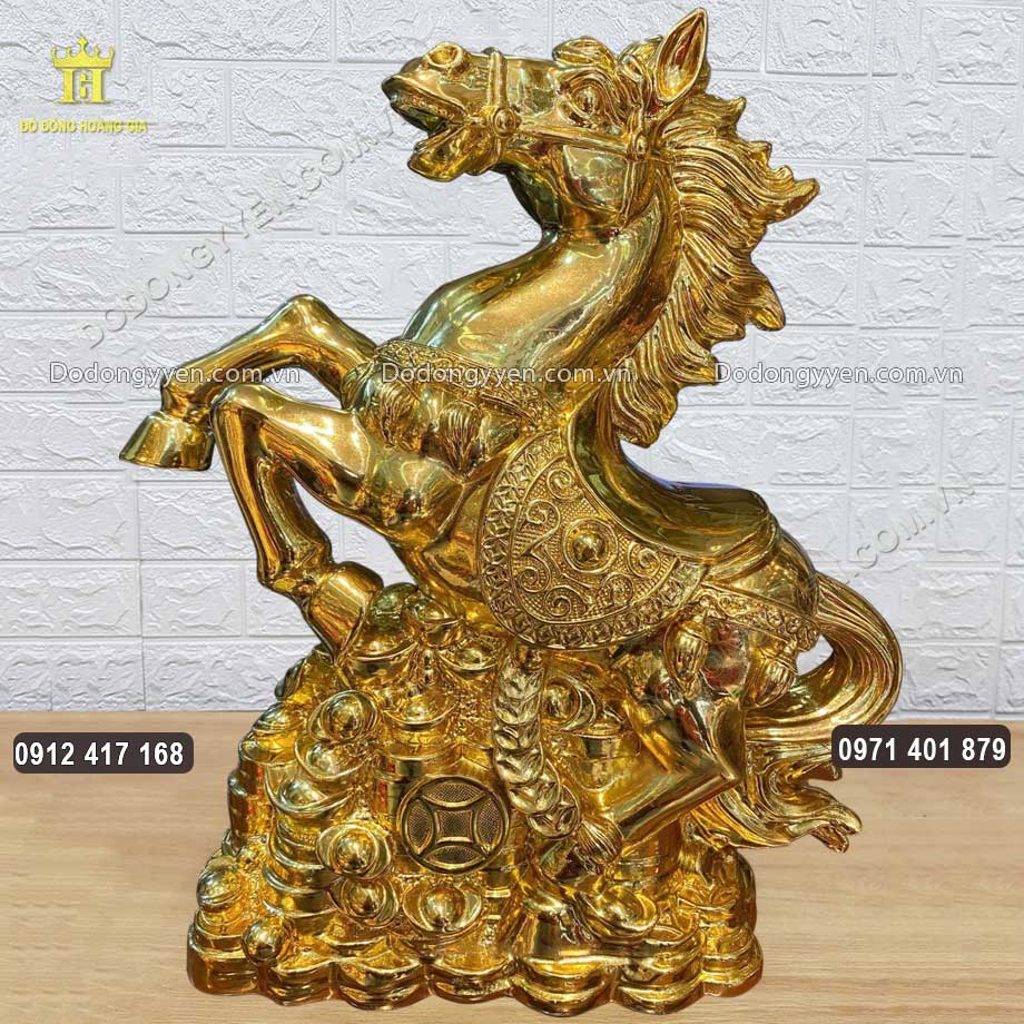 Tượng Ngựa Hí Đế Tiền Bằng Đồng Dát Vàng Nano