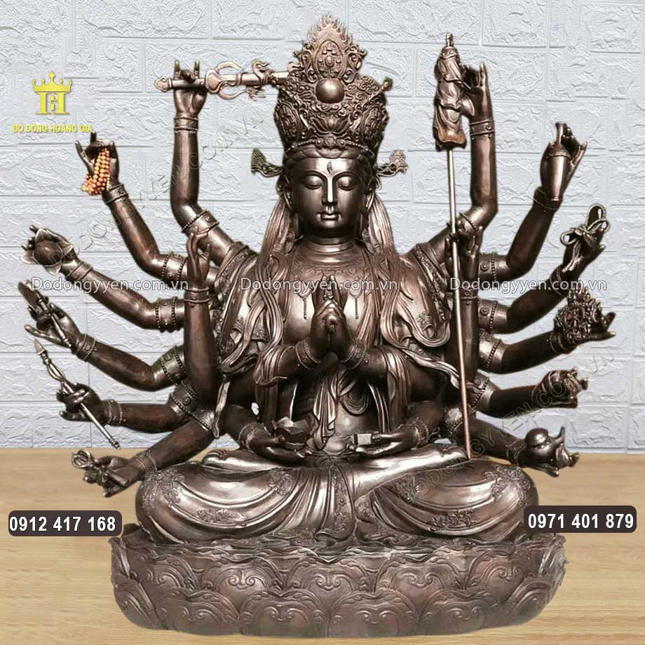 Tượng Phật Chuẩn Đề Bằng Đồng Vàng Hun Giả Cổ