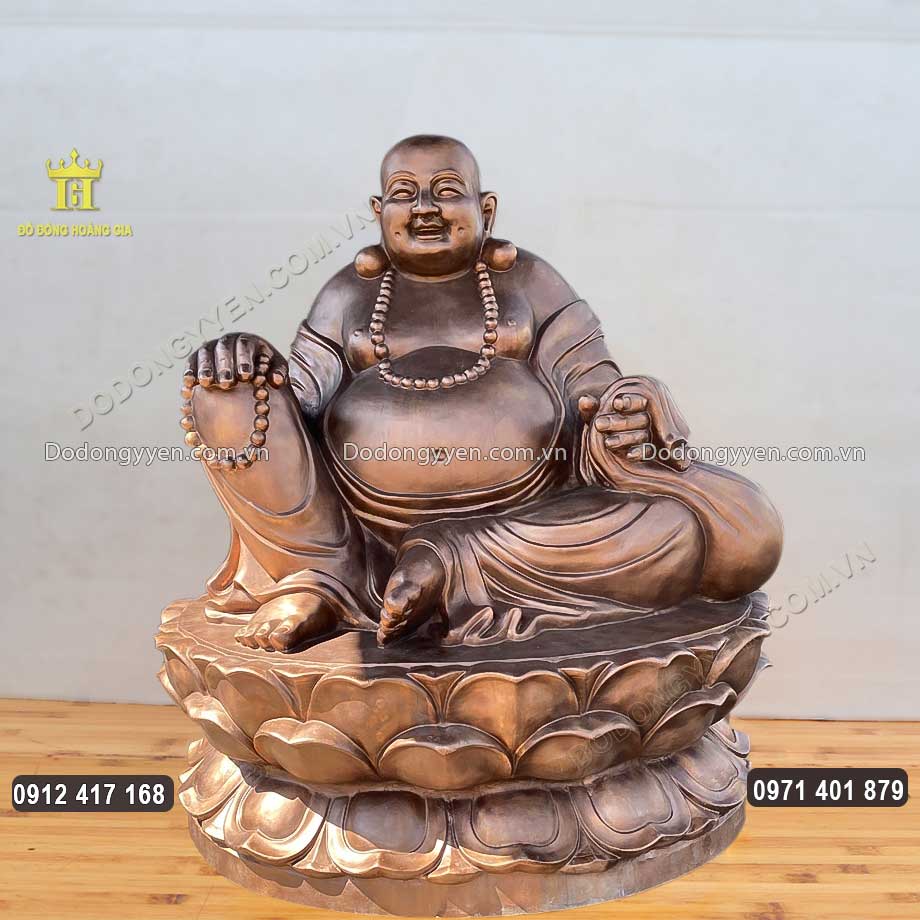 Tượng Phật Di Lặc Ngồi Đài Sen Bằng Đồng Đỏ Cao 2M
