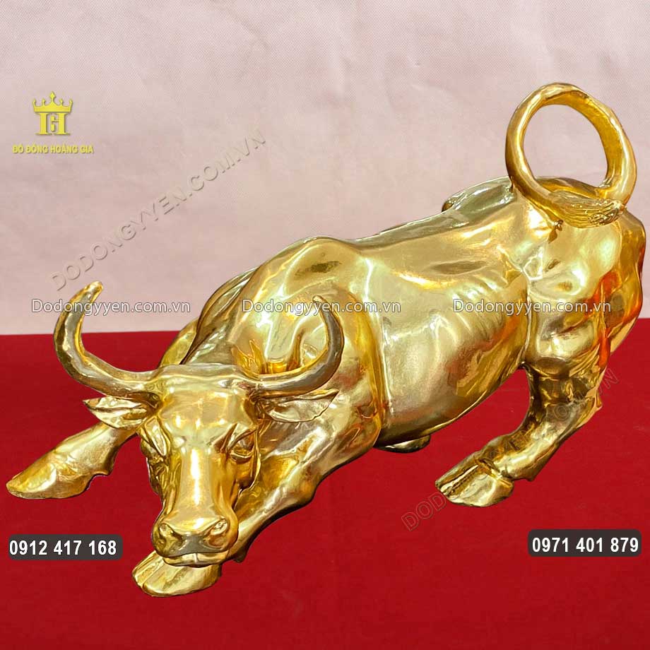 Tượng Trâu Bằng Đồng Mạ Vàng 24K Dài 30Cm