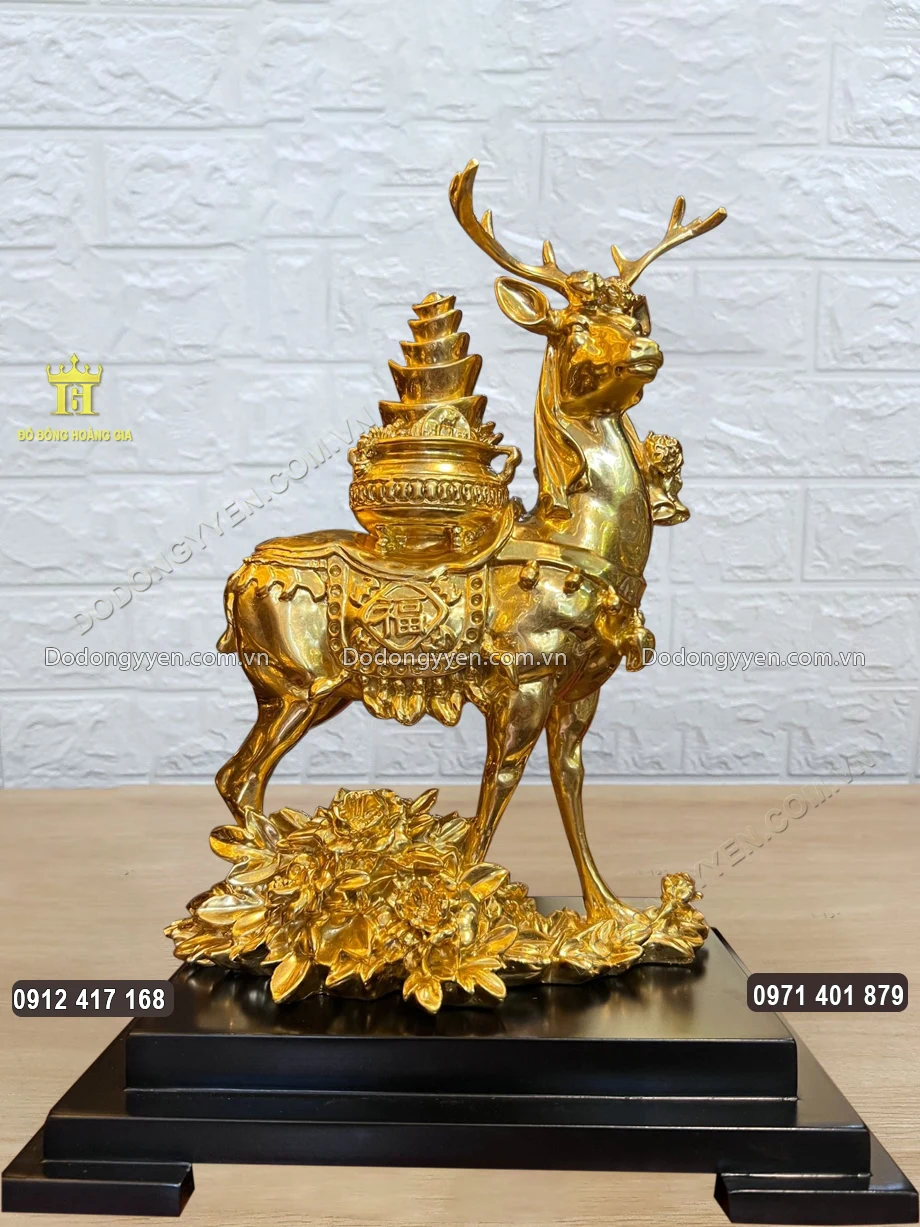 Lộc Thần - Tượng Hươu T&agrave;i Lộc Bằng Đồng D&aacute;t V&agrave;ng 24K
