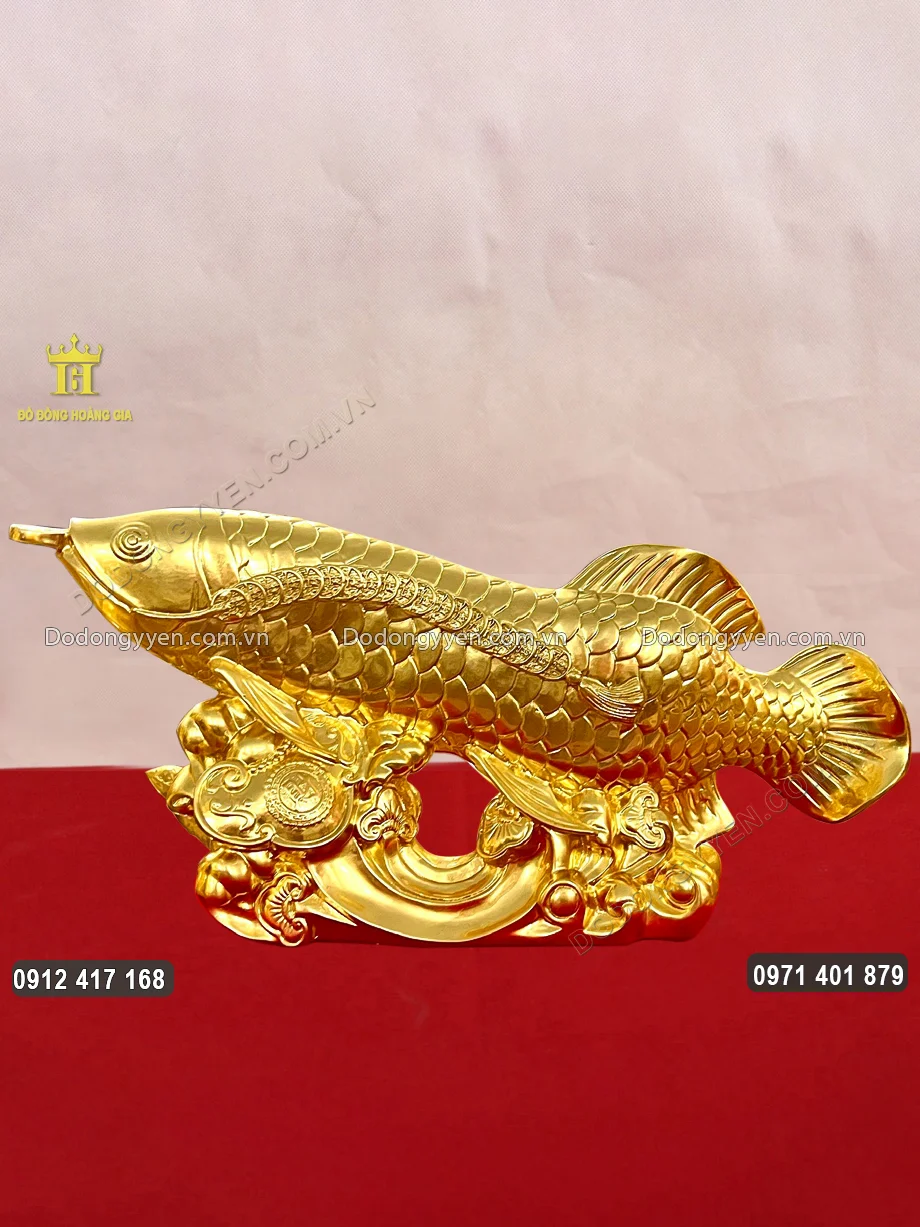 Tượng C&aacute; Rồng Phong Thủy Bằng Đồng Thếp V&agrave;ng 9999