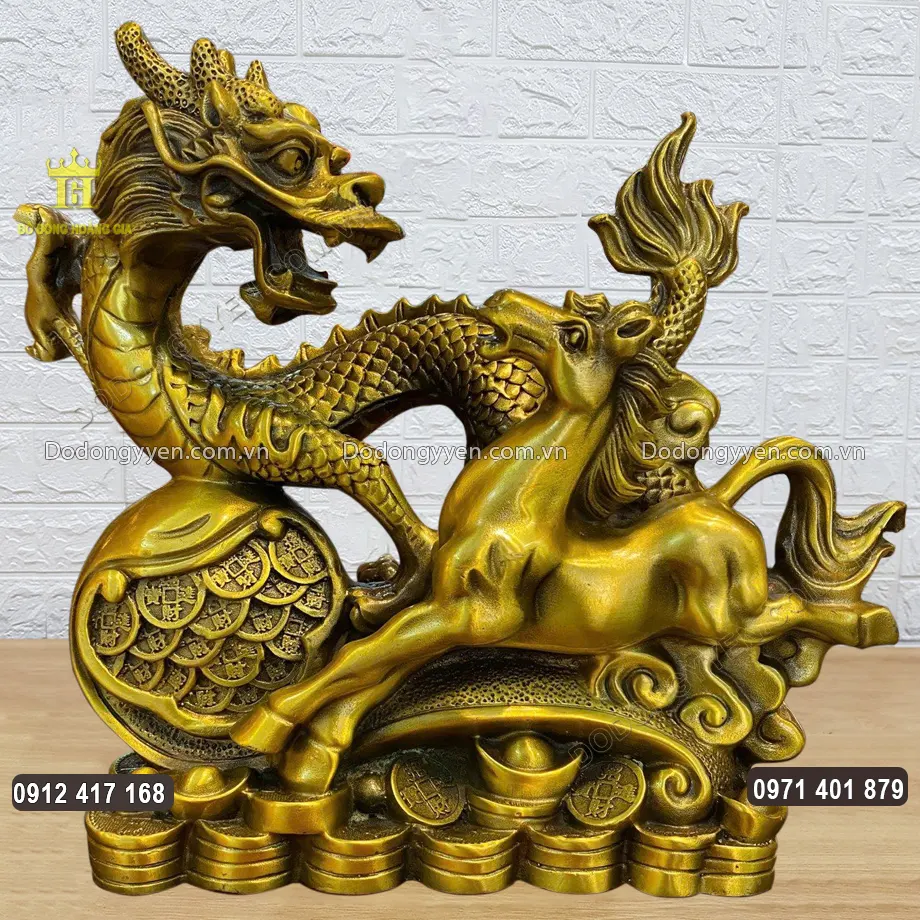 Tượng Long M&atilde; Bằng Đồng V&agrave;ng Cao 23Cm