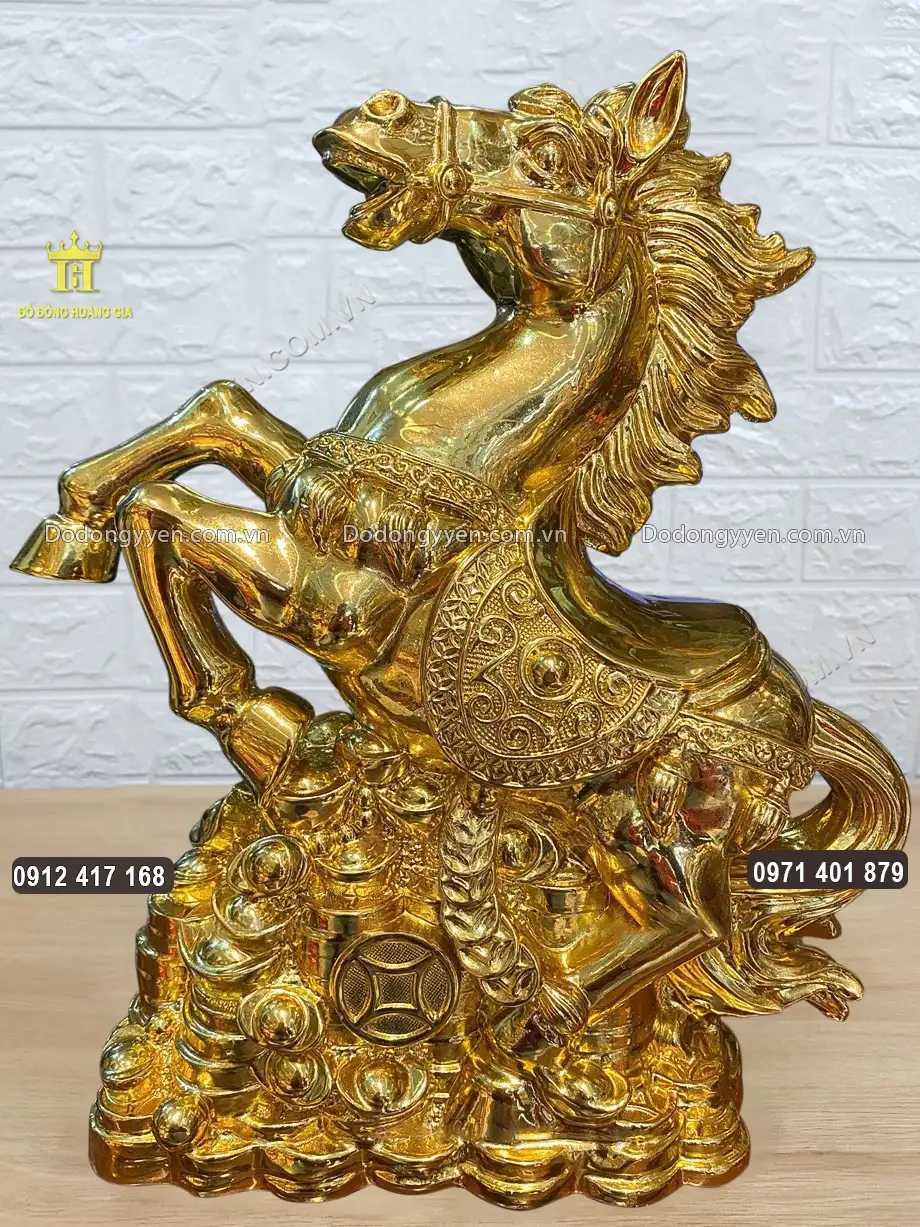 Tượng Ngựa H&iacute; Đế Tiền Bằng Đồng D&aacute;t V&agrave;ng Nano