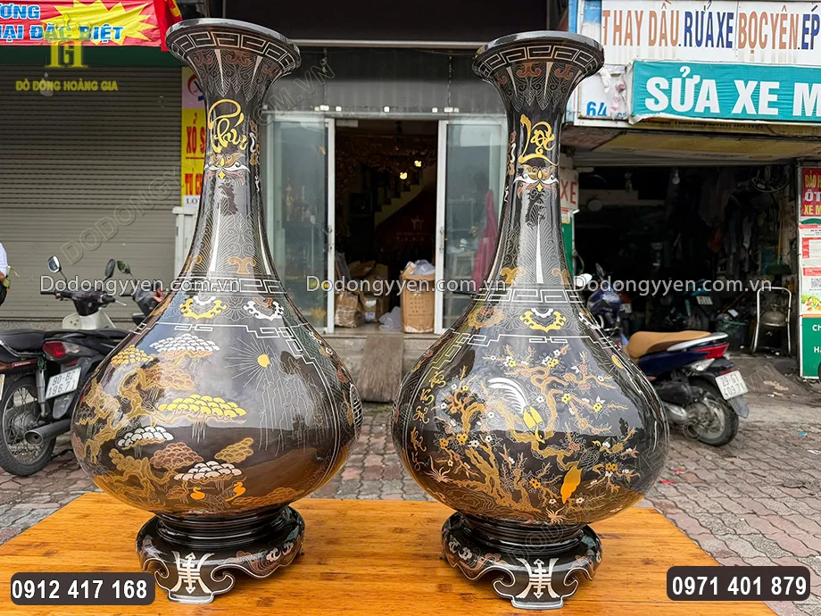 Đôi Bình Hút Lộc Dáng Tỳ Bà Khảm Ngũ Sắc