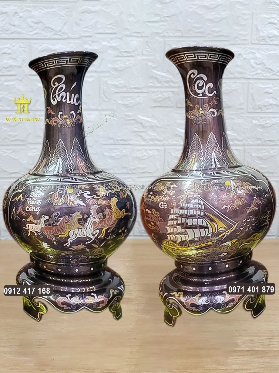 Đôi Lọ Hoa Củ Tỏi Thuận Buồm - Mã Đáo Khảm Ngũ Sắc