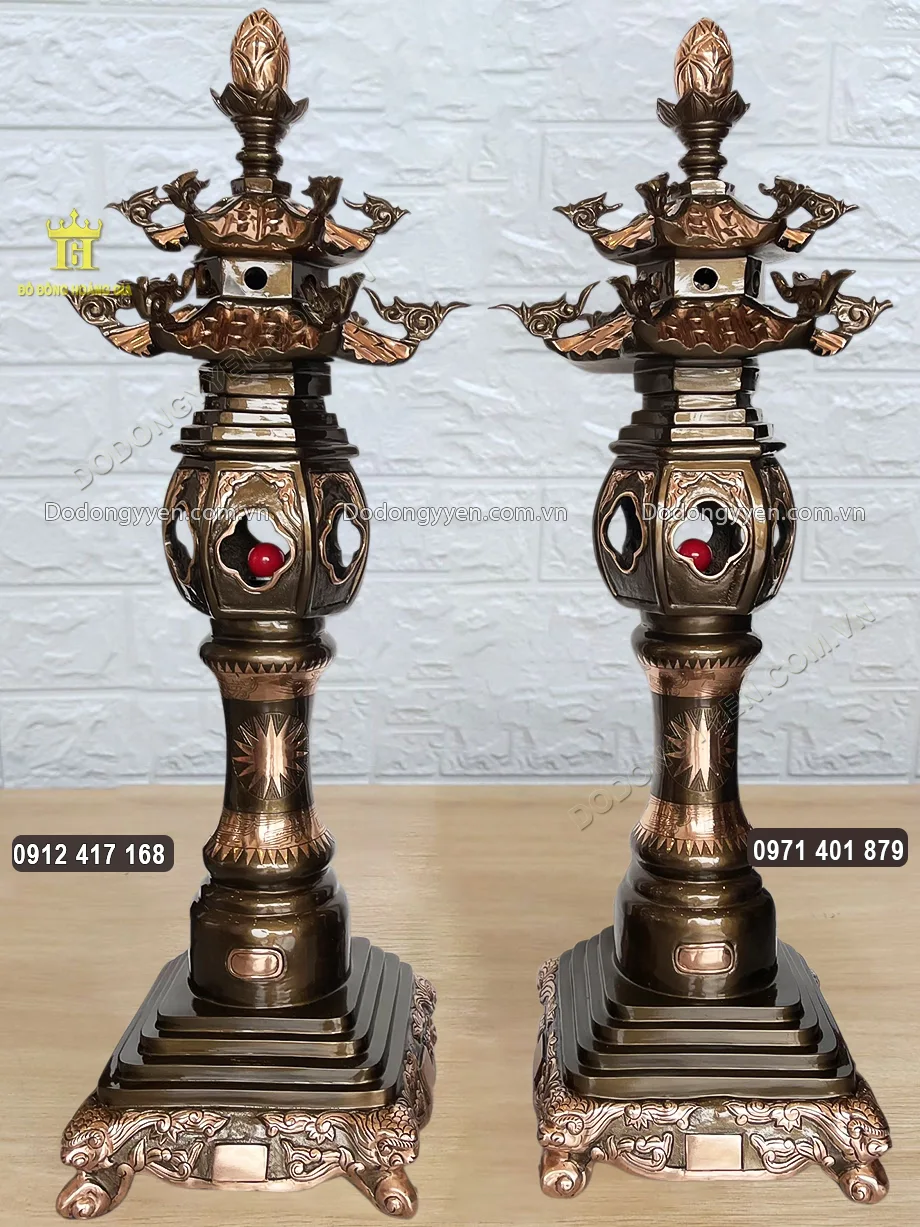 Đ&ocirc;i Đ&egrave;n Thờ C&uacute;ng Bằng Đồng Đỏ Cạo M&agrave;u Phớt Nỉ Cao 1M2