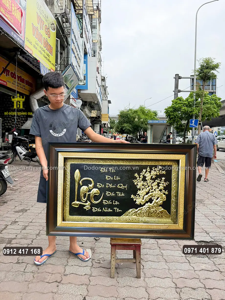 Tranh Chữ Lộc Thư Ph&aacute;p Bằng Đồng V&agrave;ng