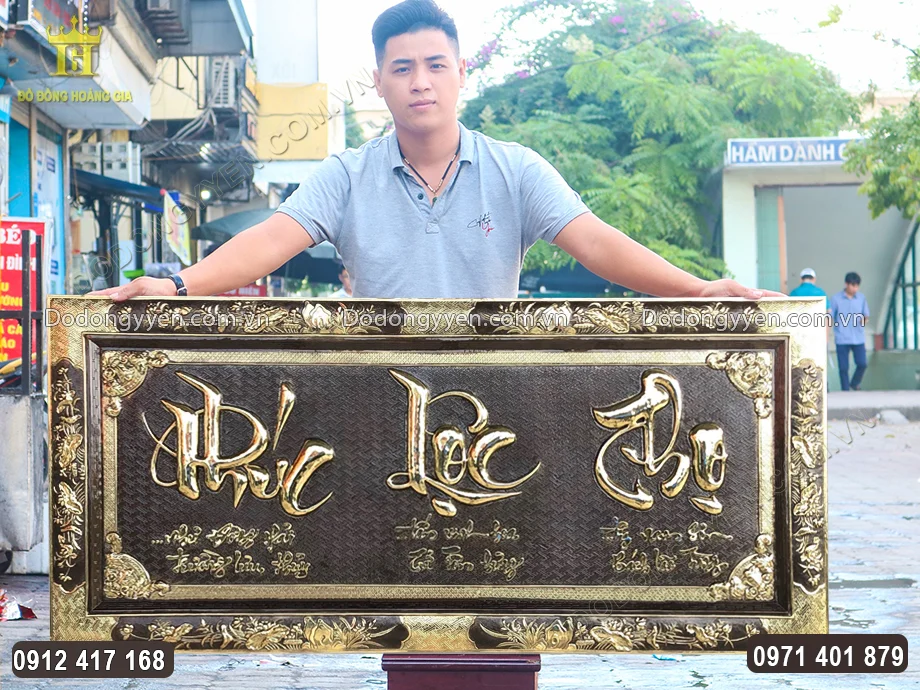 Tranh Chữ Ph&uacute;c Lộc Thọ Khung Liền Đồng Khổ 1M38