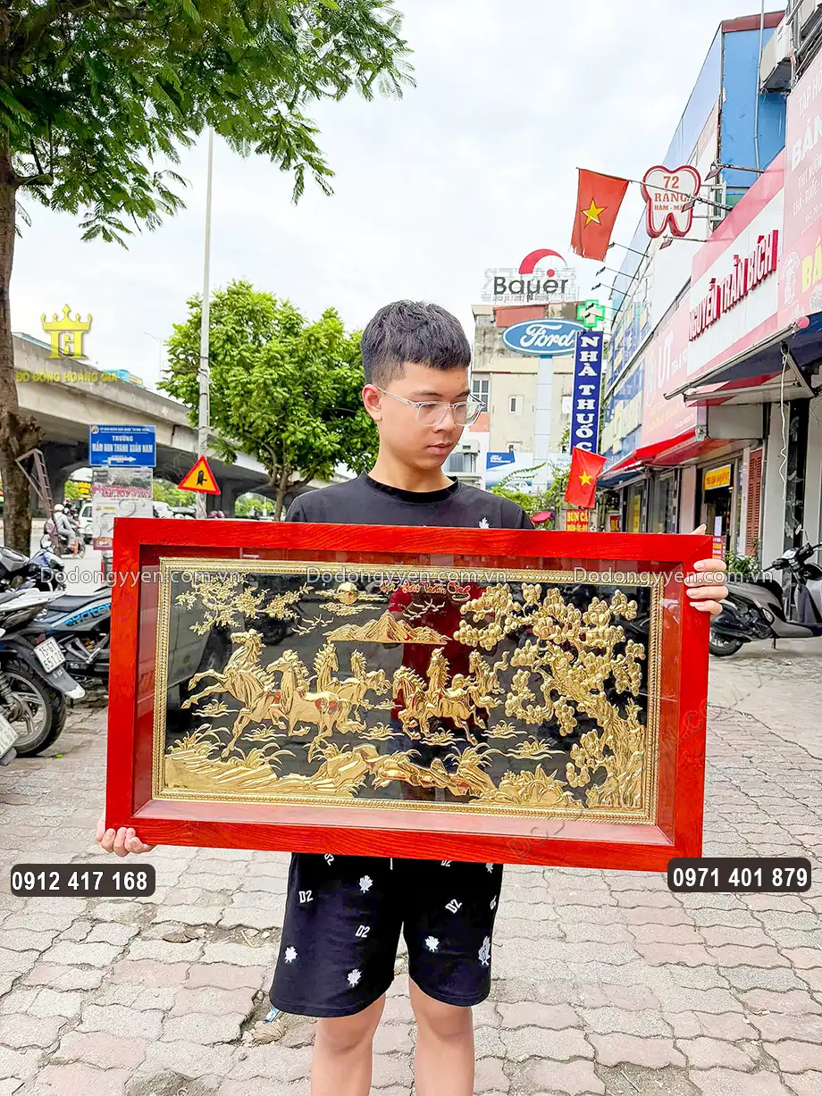 Tranh Đồng B&aacute;t M&atilde; Truy Phong Mạ V&agrave;ng 24K Khổ Nhỏ 90Cm