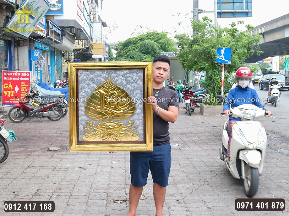 Tranh Đồng L&aacute; Bồ Đề Sinh "Lộc" Mạ V&agrave;ng 24K