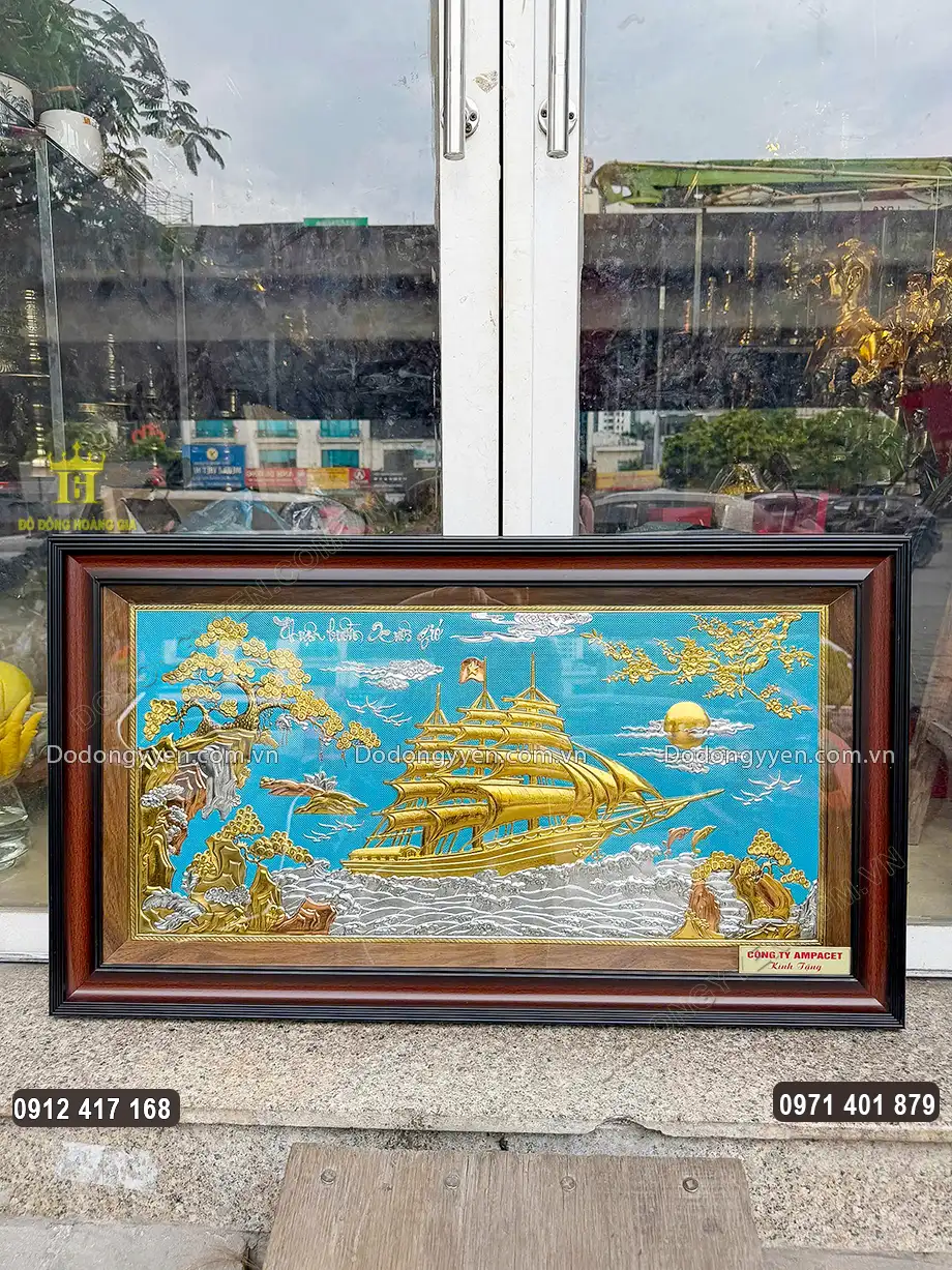 Tranh Đồng Thuận Buồm Xuôi Gió Dát Vàng Dát Bạc Khổ 95Cm