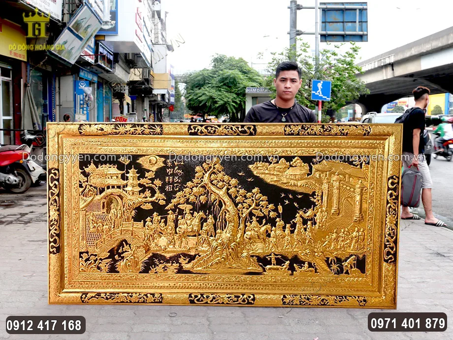 Tranh Đồng Vinh Quy B&aacute;i Tổ D&aacute;t V&agrave;ng 9999 Khổ 2M3