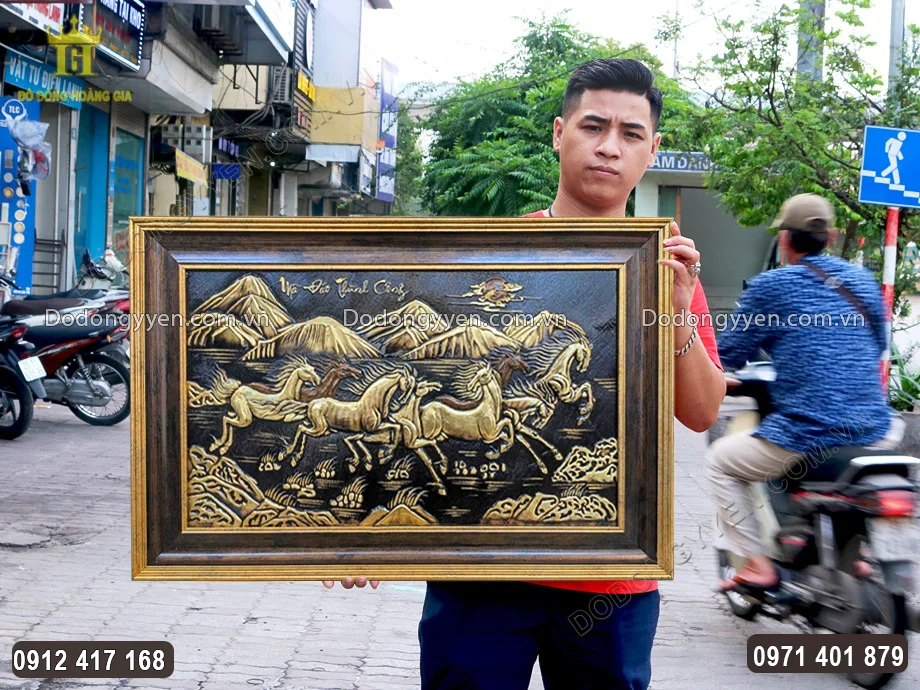 Tranh M&atilde; Đ&aacute;o Th&agrave;nh C&ocirc;ng Bằng Đồng V&agrave;ng M&agrave;u Giả Cổ