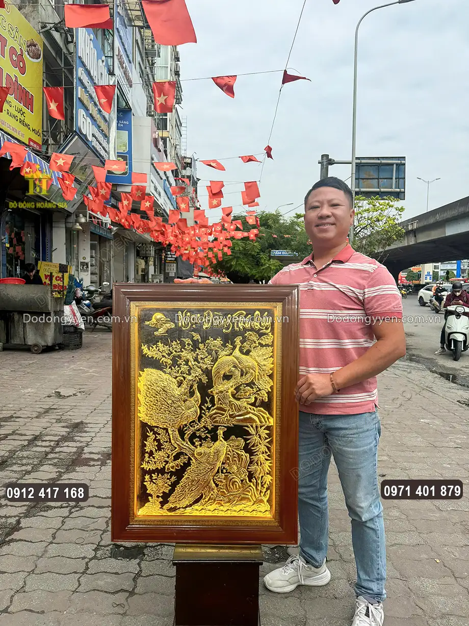 Tranh Ngọc Đường Ph&uacute; Qu&yacute; Bằng Đồng D&aacute;t V&agrave;ng 9999