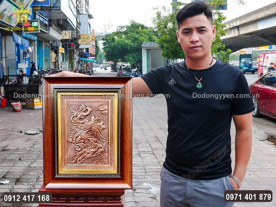 Tranh Phượng Ho&agrave;ng Bằng Đồng Đỏ Khổ 60Cm