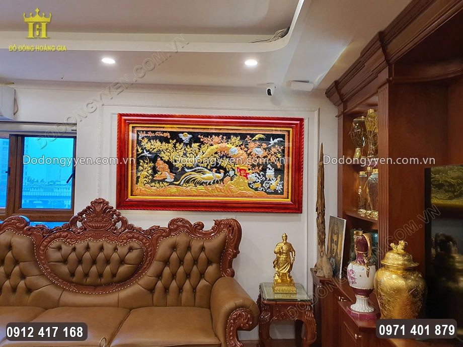 Tranh Vinh Hoa Ph&uacute; Qu&yacute; Mạ Tam Kh&iacute; Khung Gỗ Hương