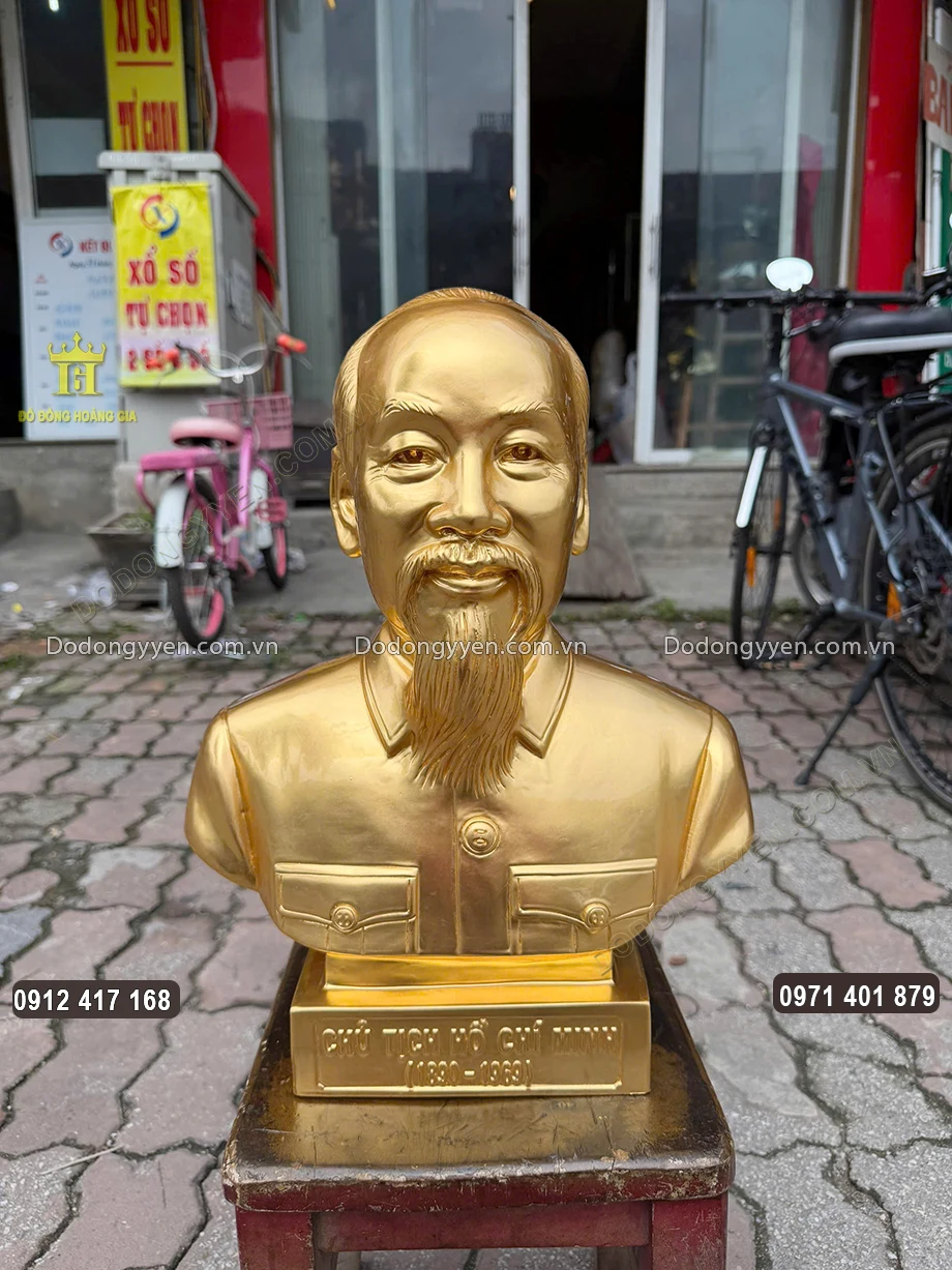 Tượng B&aacute;n Th&acirc;n B&aacute;c Hồ Bằng Đồng D&aacute;t V&agrave;ng 24K