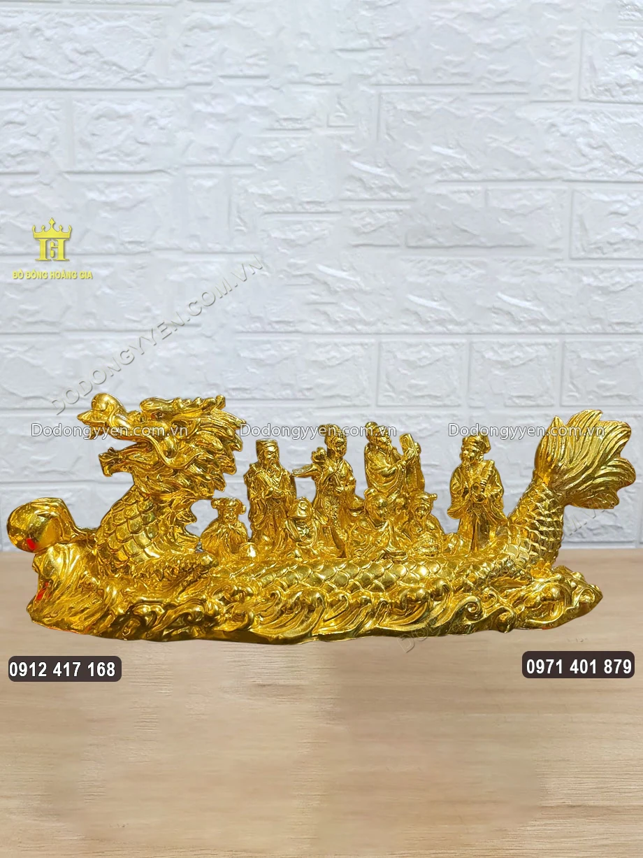 Tượng Đồng Bát Tiên Quá Hải Cưỡi Thuyền Rồng Dát Vàng 24K