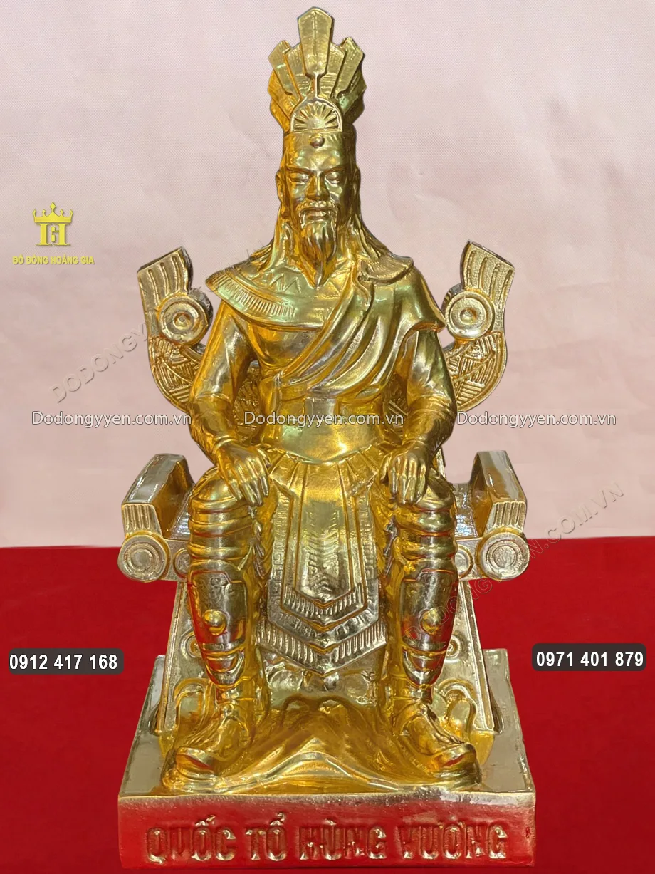 Tượng Đồng Vua H&ugrave;ng Ngồi Ngai Mạ V&agrave;ng 24K