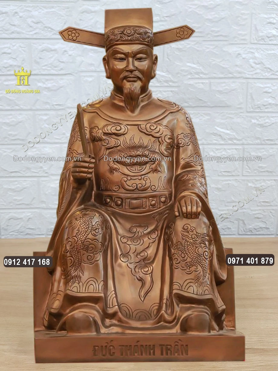 Tượng Đức Thánh Trần Bằng Đồng Đỏ Làm Màu Hun Giả Cổ