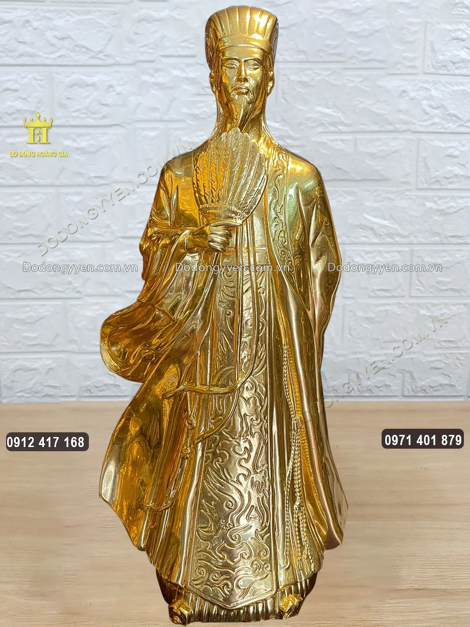Tượng Khổng Minh Gia C&aacute;t Lượng Bằng Đồng D&aacute;t V&agrave;ng 24K