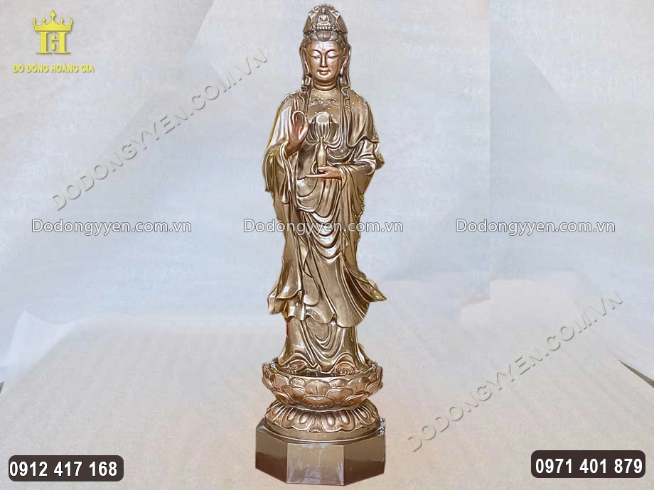 Tượng Phật B&agrave; Quan &Acirc;m Bồ T&aacute;t D&aacute;ng Đứng Bằng Đồng Đỏ L&agrave;m M&agrave;u 1M1