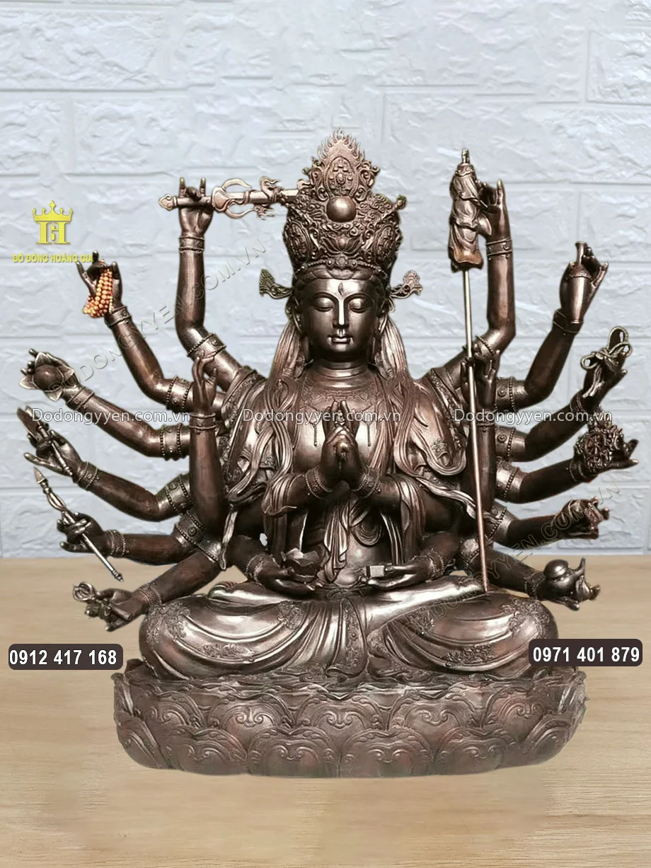 Tượng Phật Chuẩn Đề Bằng Đồng V&agrave;ng Hun Giả Cổ