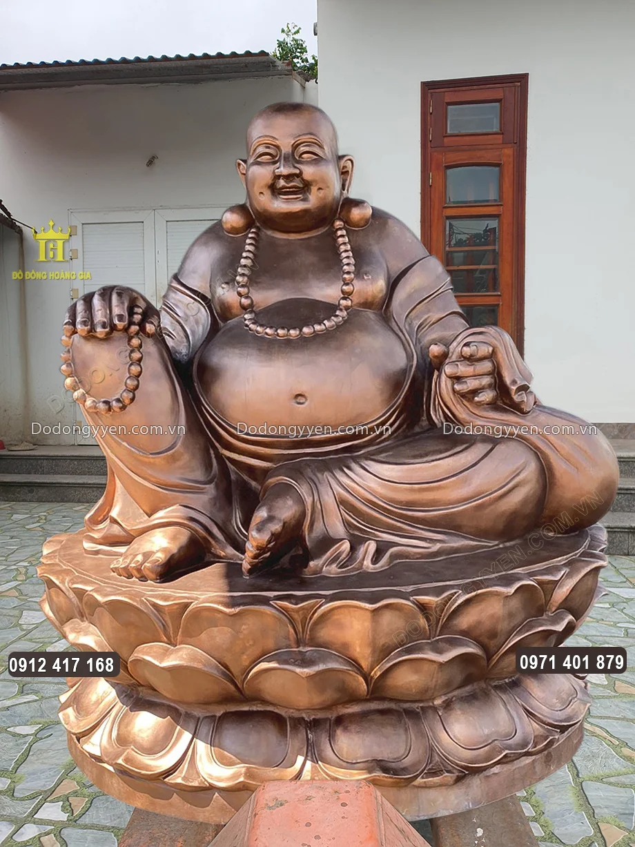 Tượng Phật Di Lặc Ngồi Đ&agrave;i Sen Bằng Đồng Đỏ Cao 2M